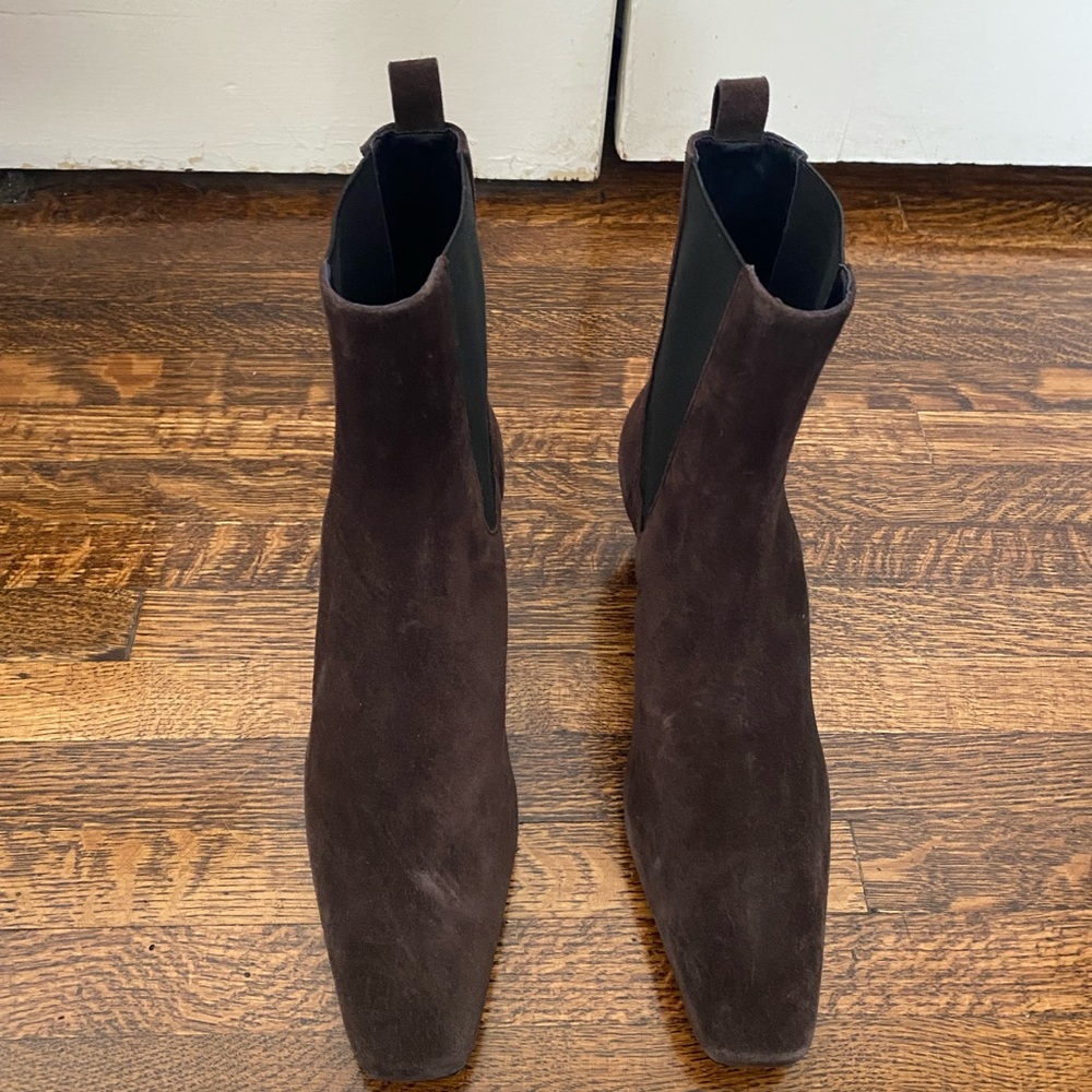 Suede Kitten Heel Ankle Boots - Dark Brown - Picture 2 of 10
